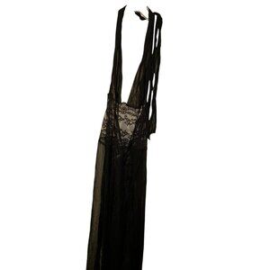 myla 100% silk black lace top long nightgown lingerie L NEW